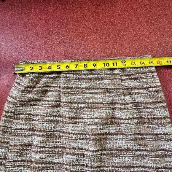Badgley Mischka Frayed Hem Boucle Mini Skirt Sz M Brown Metallic Stretch Waist - Picture 10 of 11
